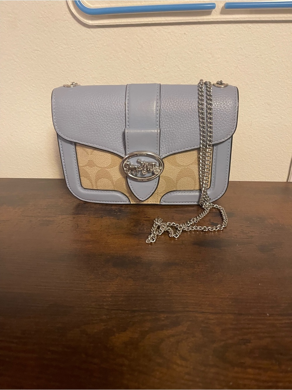 Coach Blue Signature Canvas Crossbody Bag (all suede interior)